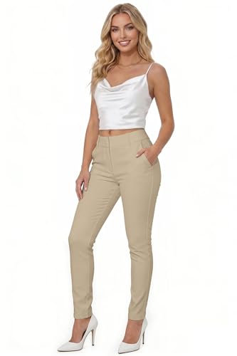 Image of Hybrid & Company Women's Work Chino Pants | Super comfy stretch fabric, flat front design, tailored fit, suitable for office, work, casual wear, and everyday comfort