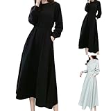 【秋冬新登場】[Gonweil] ワンピース レディース 長袖 膝丈 秋 冬 プリーツ 【サッと痩せ見え・柔らかい肌触り・軽やかな着心地】可愛い 甘め 無地 Aライン 着痩せ 少女 ゆったり 森ガール 通学 通勤 韓国風 学院風 カジュアル S-2XL