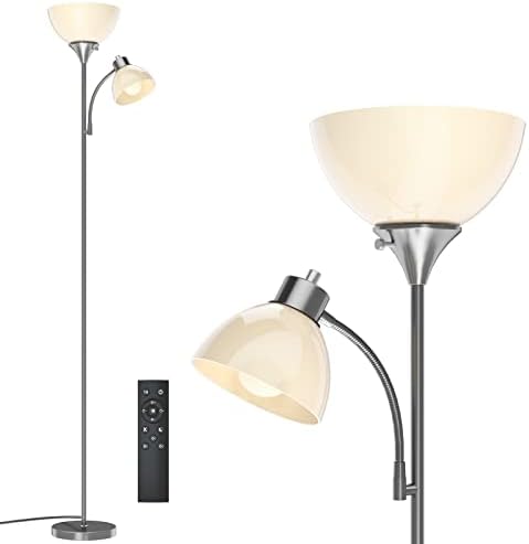 GERGO Floor Lamp, Remote Control with 4 Color Temperatures, LED Torchiere Floor Lamp with Adjustable Reading Lamp for Bedroom, Standing Lamps for Living Room, Bulb Included (Brushed Nickel)