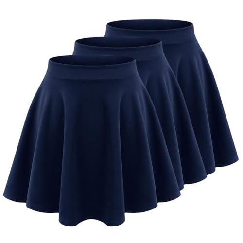 Jupes patineuses filles pour uniforme scolaire et fêtes, lot de 3 mini jupes évasées bleu marine