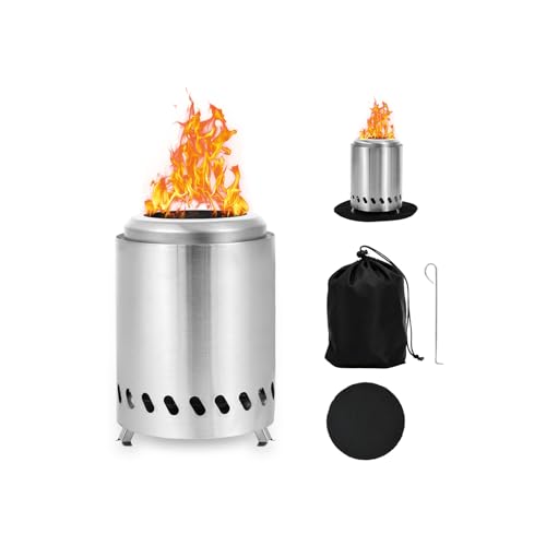 Smokeless Fire Pit WODSTA 14cm x 20cm Table Top Fire Pit with Fireproof Mat Portable Bag and Hook Portable Fire Pit Mini Solo Stove Camping Wood Stove Campervan Essentials for Indoor and Outdoor etc