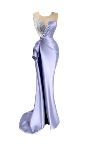 Beaded Prom Dresses for Women Deep V-Neck Mermaid Formal Dress with Slit Sexy Evening Gowns DR03443