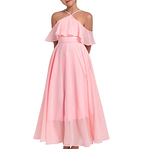 Chiffon Prom Formal Party Princess Bridesmaid Flower Girl's Dress for Kids Halter Backless Holiday Evening Gown