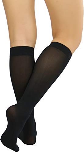 Image of ToBeInStyle Women's Opaque Knee High Nylon Fashion Socks Solid & w /Front Satin Bow