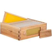 Honey Lake 10 Frame Beehive Medium Super Box with Window, Langstroth Bee Hive Box Kit Dipped in Beeswax Include Wooden Frames & Waxed Foundations, Bee Boxes for Beekeeping Supplement Unassembled