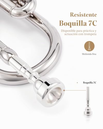 Miniatura 5 de Juego De Trompeta Eastar Standard En Sib Para Principiantes, Instrumento De Viento Metal Para Estudiantes, Con Estuche Rígido, Kit De Limpieza, Boquilla 7c Y Guantes, Etr-380n, Plateado