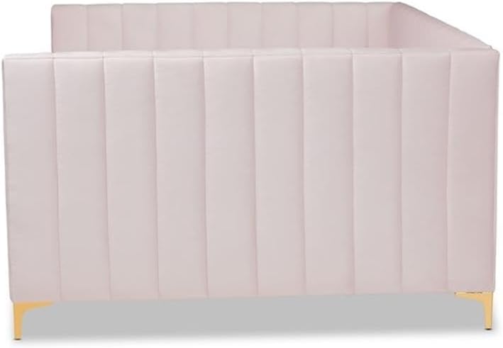 BOWERY HILL Modern Queen Size Daybed, Velvet Upholstered, Pink and Gold Finish, Foam Padding, Channel Tufted Design, Metal and Wood Frame, 93.7" W x 63.6" D x 37.6" H, Bedroom or Guestroom Furniture