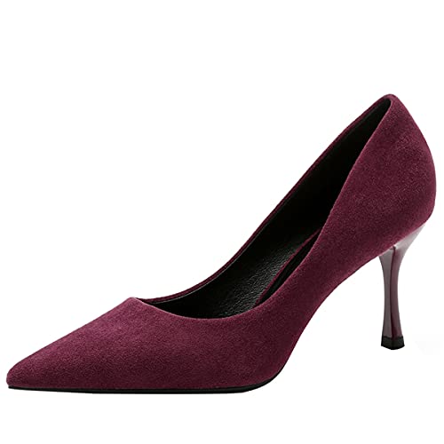 LUXINYU,Women Pointed Toe Heels Fashion Shiny Elegant Ladies Pumps Solid Stiletto Suede Soft Heeled Dress Shoes Comfort Work Formal Shoes