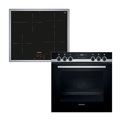 Siemens EQ522IA00 iQ500 Herd-Glaskeramik-Kochfeld-Kombination herdgesteuert, 59,4 cm breit, granit Glanz-Emaille - einfache Reinigung, cookControl10 - Automatikprogramme