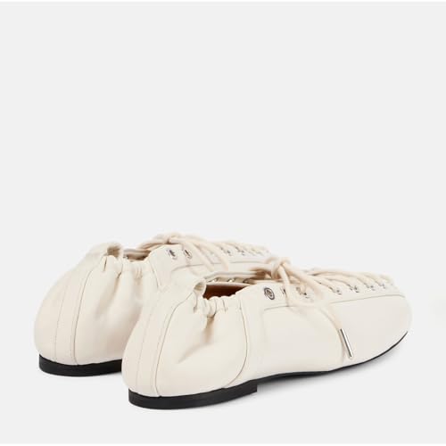 Women's Leather Ballet Flats, Square Closed Toe Lace-Up Flat Shoes, Fashion Dress Work Comfort Slip On Shoes with Elastic Backstrap4