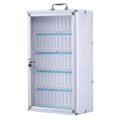 Wall-Mounted Aluminum Alloy Cell Phone Lock Box - 60 Slot Organizer with Key &amp; Handle, Secure Storage for Office &amp; School Mobile Devices (Silver-A)