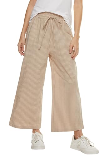 CNJXJCD Womens Linen Pants Wide Leg High Waisted Drawstring Casual Pants with Pockets Striped-Beige Small — Amazon listing image