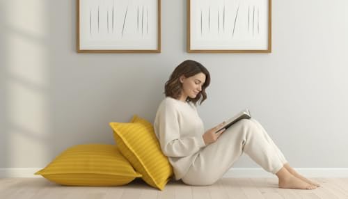 Image of Filymore Stripe Yellow Pillow Covers Set of 2 Covers| Made with Pure Microfiber Soft & Skin Friendly Pillow Cases | Size (17 x 27 inch (Yellow)
