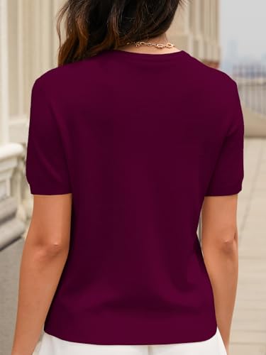 Image of SANGTREE Short Sleeve Sweater for Women Crewneck Summer Knit Tops | Summer Knit Pullover Tops.Perfect for Daily,Work,Home,Holiday,Travel,Shopping Etc.