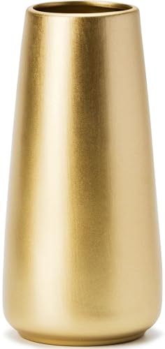 Jarrón dorado claro – Jarrón grande de cerámica dorada de 8 pulgadas para decoración del hogar/mesa/acento, jarrones modernos minimalistas para centros de mesa, decoración de habitación, sala de estar