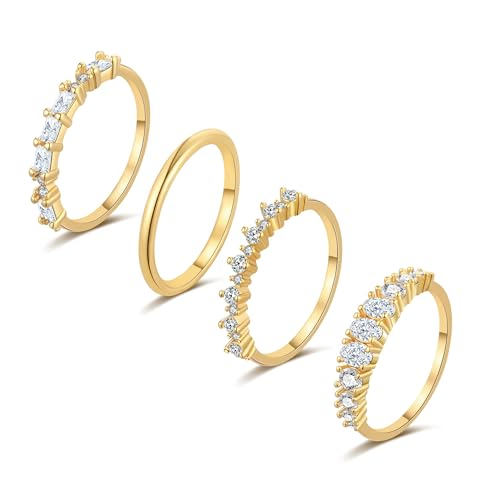 RLMOON Stackable Gold Rings for Women Non Tarnish Dainty 14K Gold Plated Stacking Cubic Zirconia Thumb Ring Set Trendy Statement Promise Wedding Bands Engagement Rings for Women Size 6 7 8 9 10