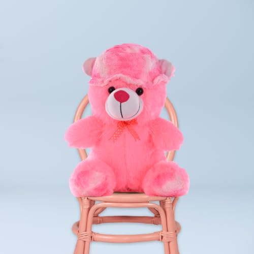 Image of GOLDENHUB Teddy Bear 30 CM Sitting with Cap Pink, Soft Toys, Sweet Expression, Red Color Teddy Bear for Unisex Kinds, for Wedding, Perfect for Snuggles and Imaginative Play