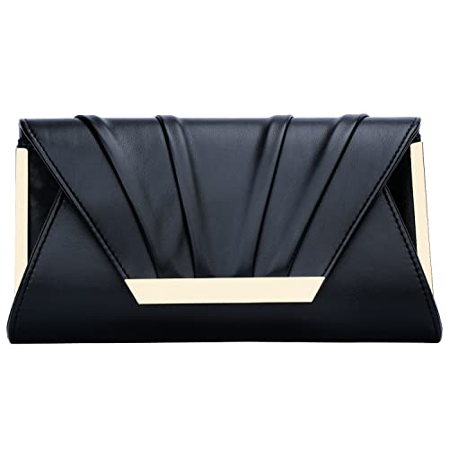 Kkxiu Charming Pleated Satin Clutch Evening Purse And Handbag For Women Leather Crossbody Wedding Party Bridal Bag (Black) #TOP1