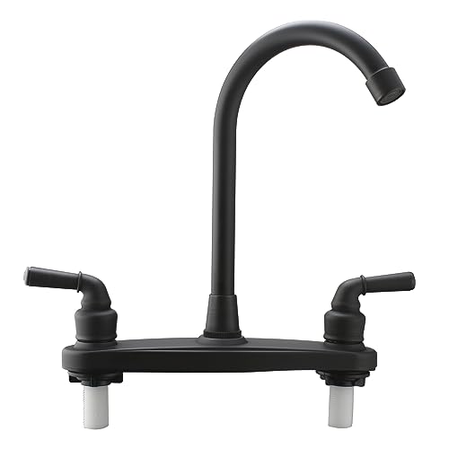 Image of RV Non-Metallic Kitchen Black Faucet Two Handle-8 inch Main Body-High Arch-360 Swivel Replace for Motorhomes, Travel Trailers,Campers