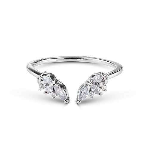 925 Sterling Silver 0.25CT AAA Cubic Zirconia Ring Enhancer for Engagement Rings Open Curved Wedding Band for Women Guard Stackable Rose Gold Plated Size 4-10