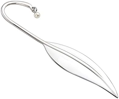 Metal Feather Bookmark Delicate Handmade Metal Leaf Bookmark Silver Plated Smooth Bookmark with Pearl Pendant for Friends, Family, Parents