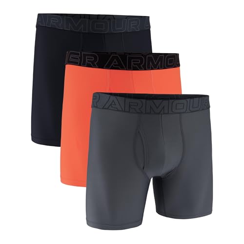 Under Armour Paquete de 3 calzoncillos tipo bóxer de malla sólida de 15 cm para hombre, Fuego, Large