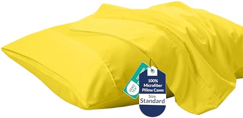 Image of Royale Linens Standard Pillowcase Set of 2 - Bed Pillow Cover - 20 inchx26 inch - Pillowcases - 1800 Brushed Microfiber, Wrinkle & Fade Resistant - Soft & Cozy- Standard Size Pillow Case (STD, Yellow)