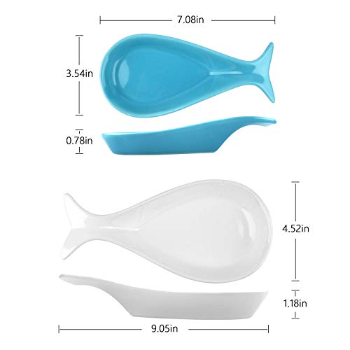 Spoon Rest for Kitchen, 2 Pieces of Porcelain Spoon Holder for Countertop, Fish Model Ceramic Spoon Rest for Farmhouse Kitchen Decor and Accessories, 9.05 Inches White/7.08 Inches Blue