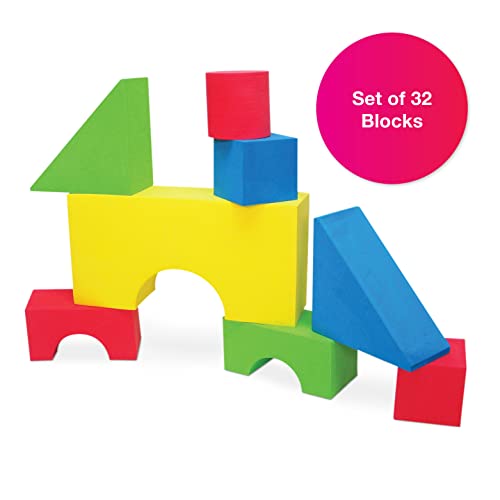 Edushape Big Soft Baby Blocks, 32 Pieces - Vibrant Multi-Colored Stacking Blocks For Building & Learning - Educational Play Soft Blocks For Babies, Toddlers, & Kids… #TOP1