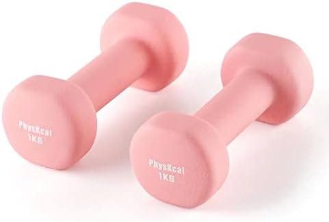 PhysKcal Dumbbells Set of 2 for Home Gym Exercise, Comfy To Hold Soft-touch Grip, Sweat-resistant Neoprene Coating, Pilates Cardio Hand Weights for Toning, Dumbbells in 0.5kg 1kg 1.5kg 2kg 3kg 4kg 5kg 6kg Pair