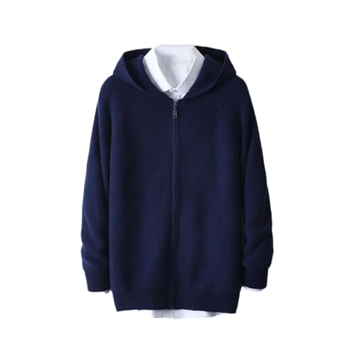 Men's Long Sleeved 100 Percent Wool Hooded Zipper Knit Cardigan Sweaters