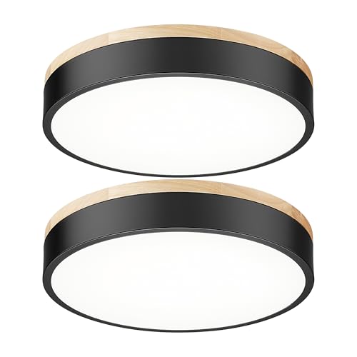 Image of Ken & Ricky 12 inch Modern Flush Mount Ceiling Light,Light Wood and Black,2PK