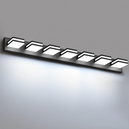 Image of IZORRO LED Modern Bathroom Lights Fixtures(7-Light,Dimmable,360Rotate),Matte Black Acrylic Wall Lighting,Vanity Lights for Bathroom Over Mirror - 6000k 40In (No Assembly Required)