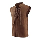 Heyigrow Mens Pirate Shirts, Renaissance Vest Medieval Sleeveless Tank Tops Gothic Costumes Vampire Cosplay Cotton Outfits(Brown,4XL)