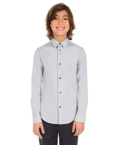image for Calvin Klein Boys' Long Sleeve Sateen Dress Shirt, Button-down Style W