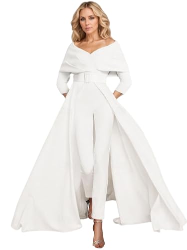 Jumpsuit/Pantsuit Elegant Wedding Guest Dress Evening Dress Off Shoulder 3/4 Length Sleeve Ankle Length 2024