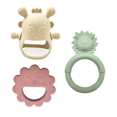 Gama Collection® Pack de 3 Mordedores para bebé | Juguetes De Dentición de silicona sin BPA | juguetes bebes 0-3 meses | mordedor bebe refrigerante | bebe mordedor | Regalos Bebés (multicolor2rosa)