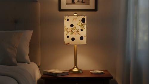 Image of Aspen Creative 31298 Contemporary Drum (Cylinder) Shaped Spider Construction Lamp Shade in White with Floral and Polka Dot, 8 inch wide (8 inch x 8 inch x 11 inch)