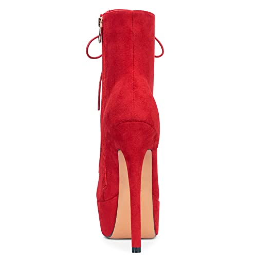 Aachcol Women Lace-up Ankle Boots Platform Stiletto High Heel Dance Party Suede Short Bootie 6.5 Inch A14