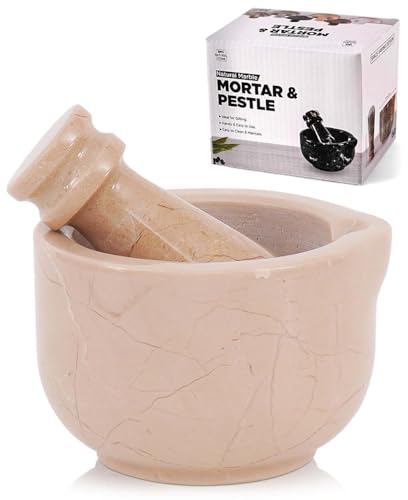 SPESHSTONES Verona - Juego de mortero y pilón de mármol de 3 pulgadas hecho a mano para herramientas de cocina y decoración, trituradora de píldoras de piedra, polvo fino, molinillo de hierbas