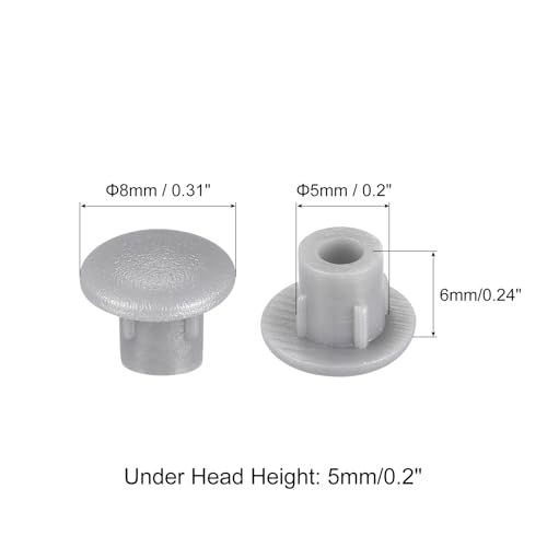Image of uxcell Screw Hole Plugs, 5mm(3 /16 inch) Dia PP Snap in Shelf Button Flush Type Caps for Furniture Cabinet Cupboard, Gray 96 Pcs