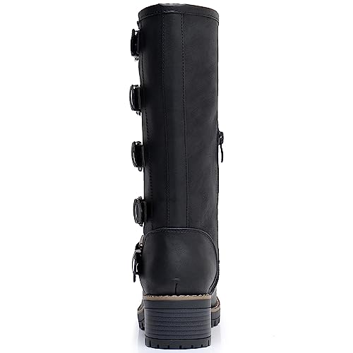 Image of GLOBALWIN Chunky Mid Calf Fashion Dressy Motocycle Biker Military Style Combat Boots for Women Low Heel