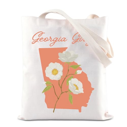 TGBJE Georgia Girly Tote Bag Georgia State Pride Gift Georgia Floral Shopping Bag Cherokee Rose Gift Georgia Coquette Gift (Georgia Girly tote)