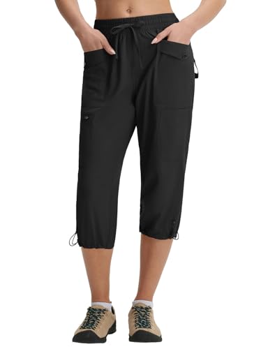 baleaf Damen Wanderhose Knielang UV Schutz Cargohose Outdoorhose Sommerhose Schwarz XL