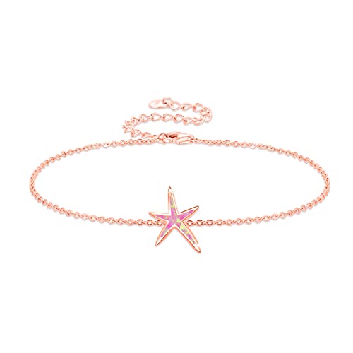 Image of Cuoka Starfish Bracelet 925 Sterling Silver with White Fire Opal Chain Bracelets Ocean Jewelry Birthday For Women