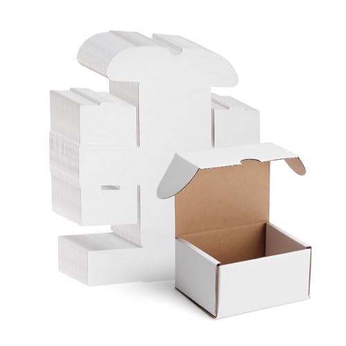 Image of WIFTREY 50 Packs 4X3X2 Small Shipping Boxes, White 4 x 3 x 2 inches Corrugated Cardboard Box for Packaging Small Business, Card Boxes, Mailer for Storage