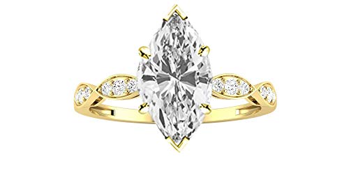 14K White Gold 1.15 Carat LAB GROWN DIAMOND Petite Curving Marquise Cut Diamond Engagement Ring (G-H Color VS1-VS2 Clarity 1 Ct Center)