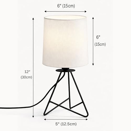 Image of Modern Black Tripod Table Lamp with Taper Fabric Shade | Metal Base Bedside Lamp for Bedroom, Living Room, Study, Office & Nightstand | Decorative Table Light (White)