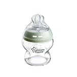 Tommee Tippee Closer to Nature Glass Baby Bottle, Slow Flow Breast-Like Teat with Anti-Colic Valve, 150ml, Pack of 1, Clear