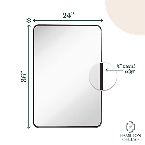 Hamilton Hills 24X36 Inch Metal Bronze Frame Mirror For Bathroom | Brushed Rectangular Rounded Corner Vanity | 2" Deep Set Design Large Wall Mirrors Decorative | Hangs Horizontal And Vertical #TOP2